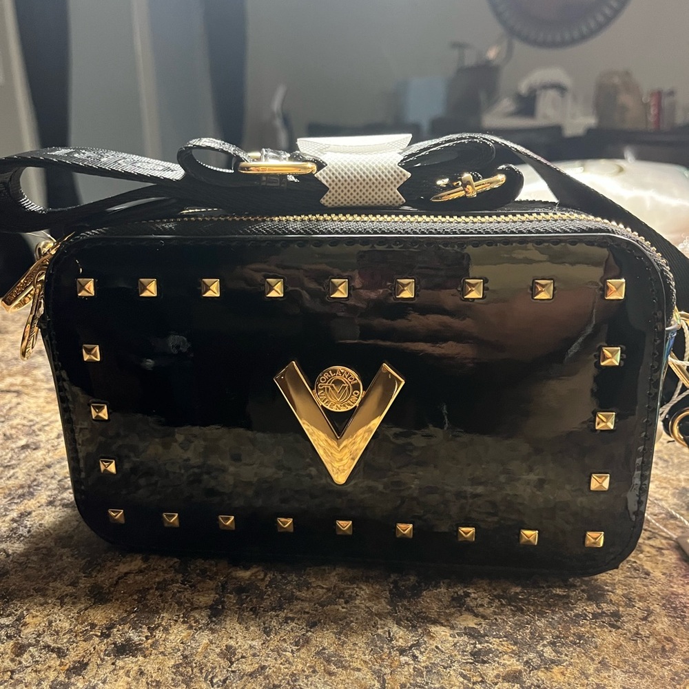 Black Patent Leather Valentino Orlandi Crossbody Camera Bag